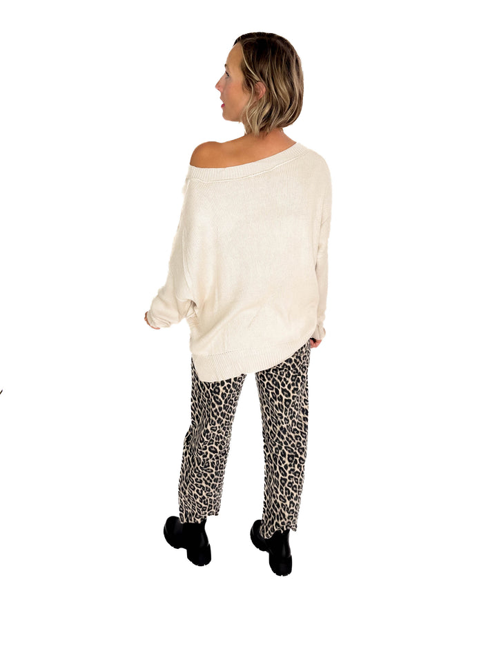Ever Oversized Cotton Exposed Seam Sweater- BEIGE