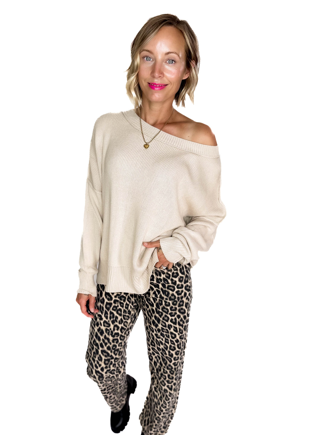 Ever Oversized Cotton Exposed Seam Sweater- BEIGE