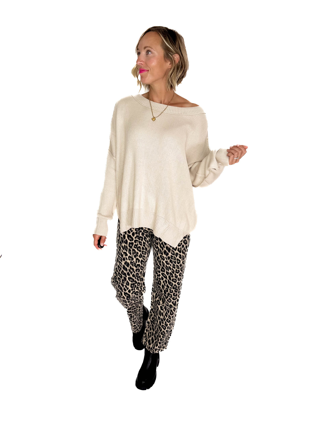 Ever Oversized Cotton Exposed Seam Sweater- BEIGE