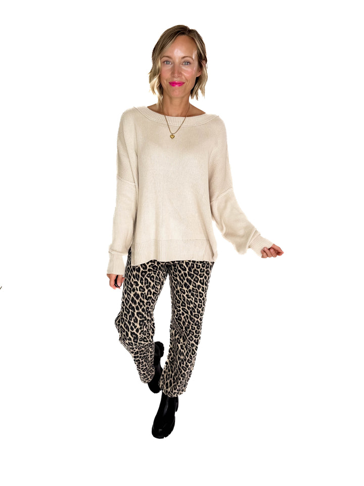 Ever Oversized Cotton Exposed Seam Sweater- BEIGE