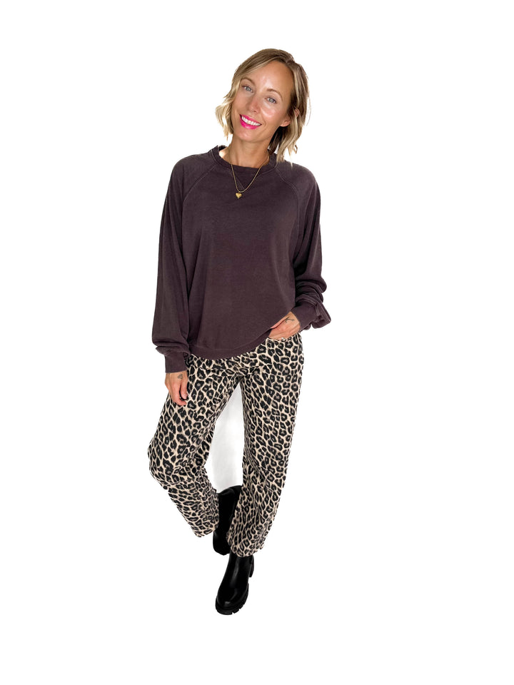 Aria Washed Pullover- DARK BROWN