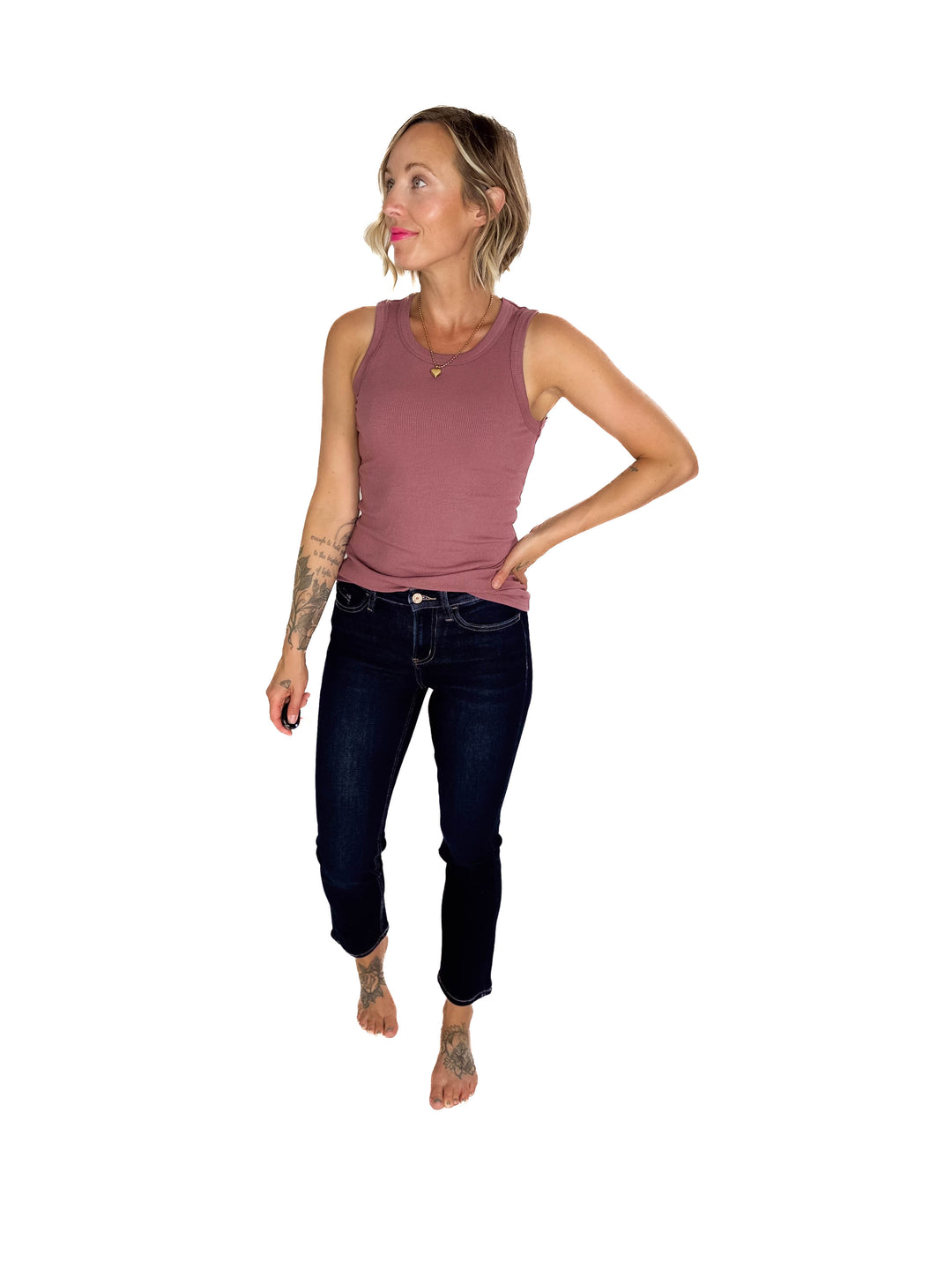 VERVET Roxy High Rise Ankle Slim Straight Leg- DARK WASH