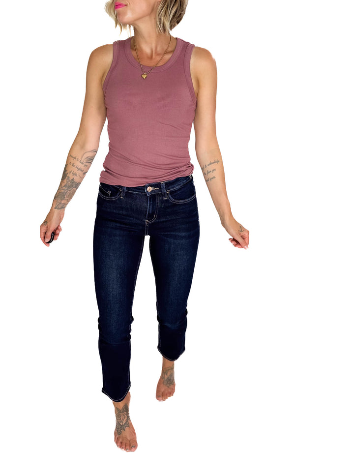 VERVET Roxy High Rise Ankle Slim Straight Leg- DARK WASH