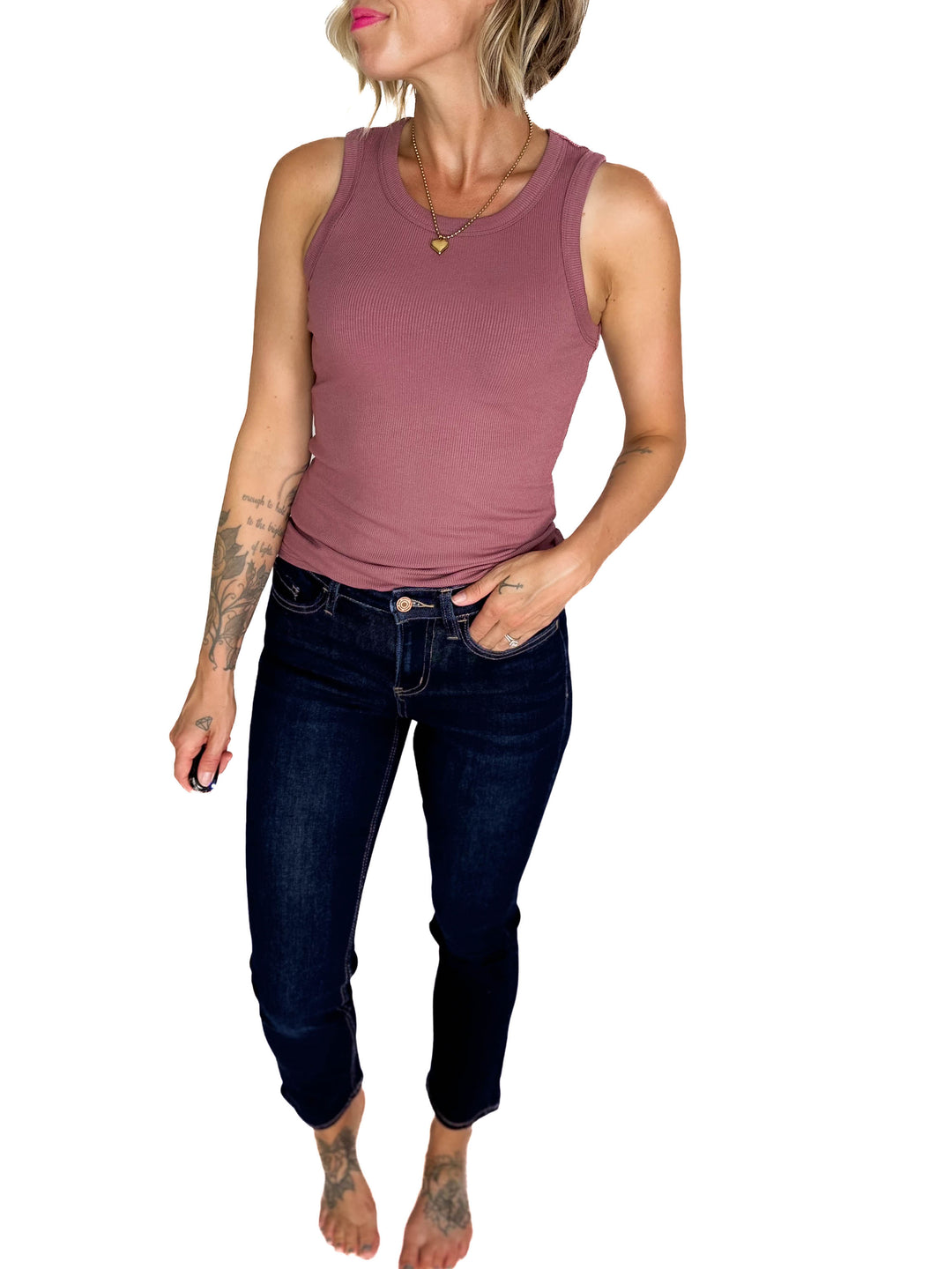 VERVET Roxy High Rise Ankle Slim Straight Leg- DARK WASH