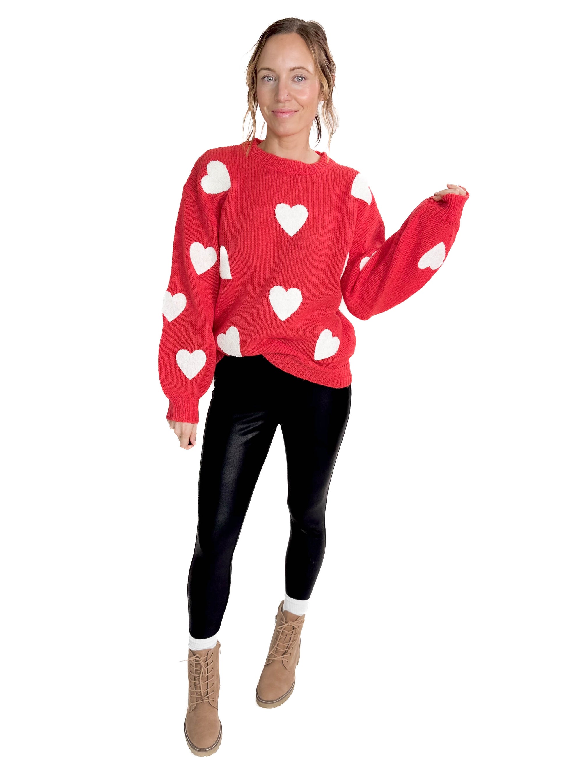 Winnie Fuzzy Heart Sweater- RED