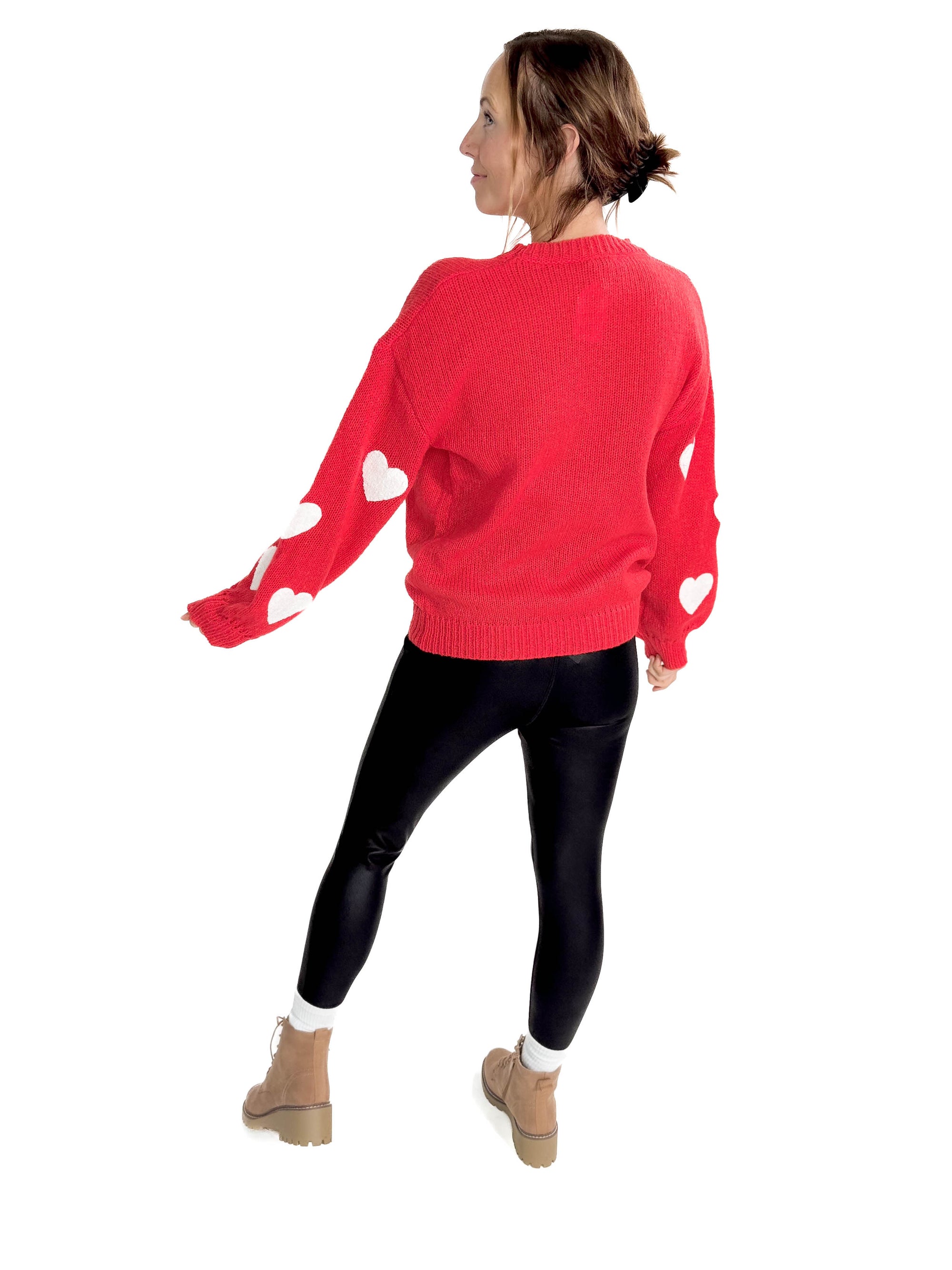 Winnie Fuzzy Heart Sweater- RED