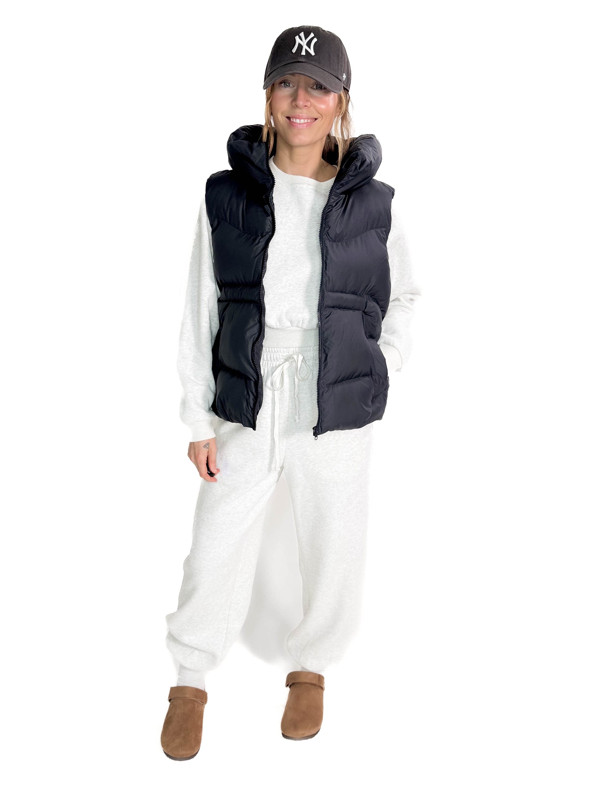 Vivi Hooded Puffer Vest- ASH BLACK