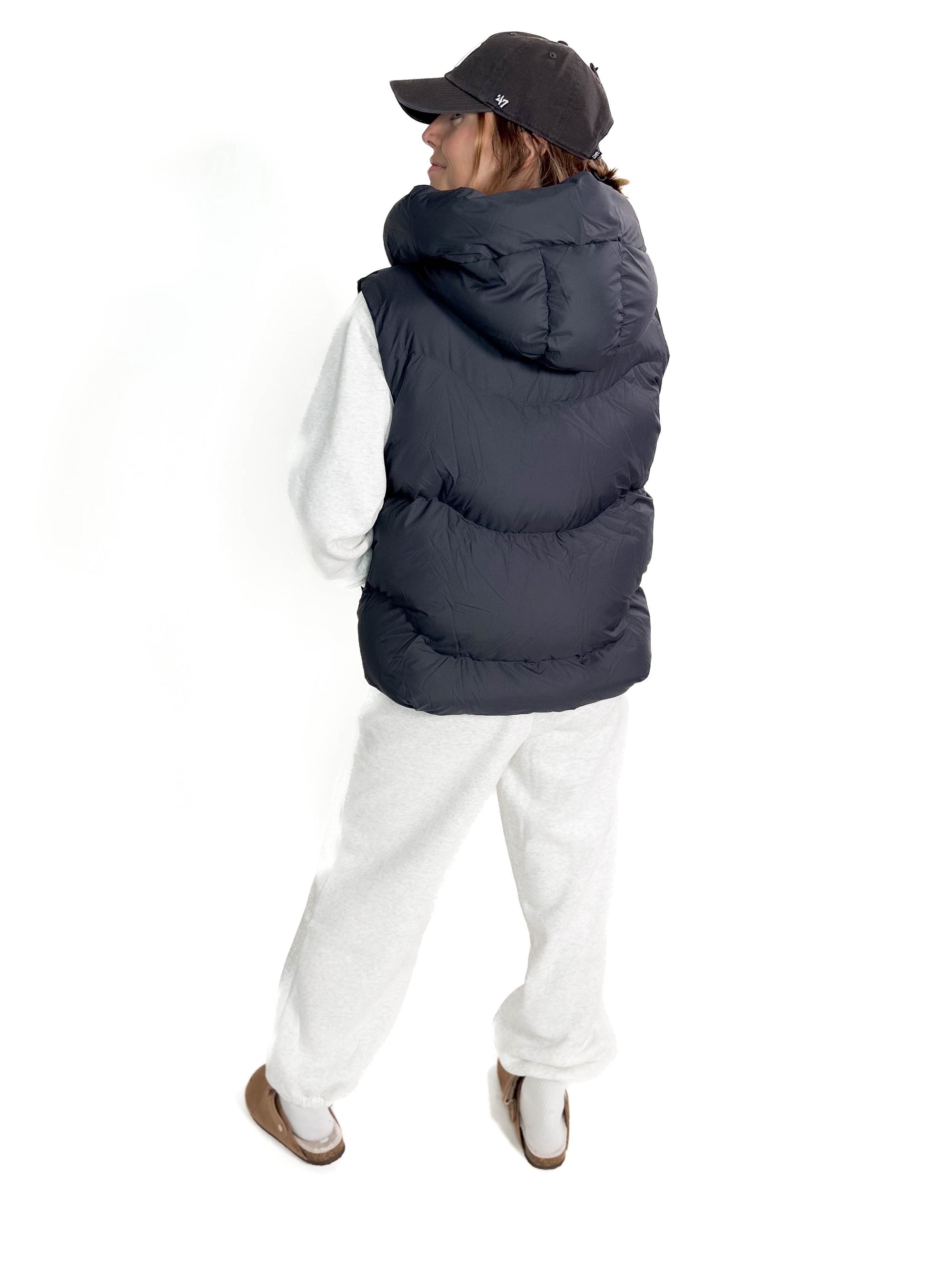 Vivi Hooded Puffer Vest- ASH BLACK