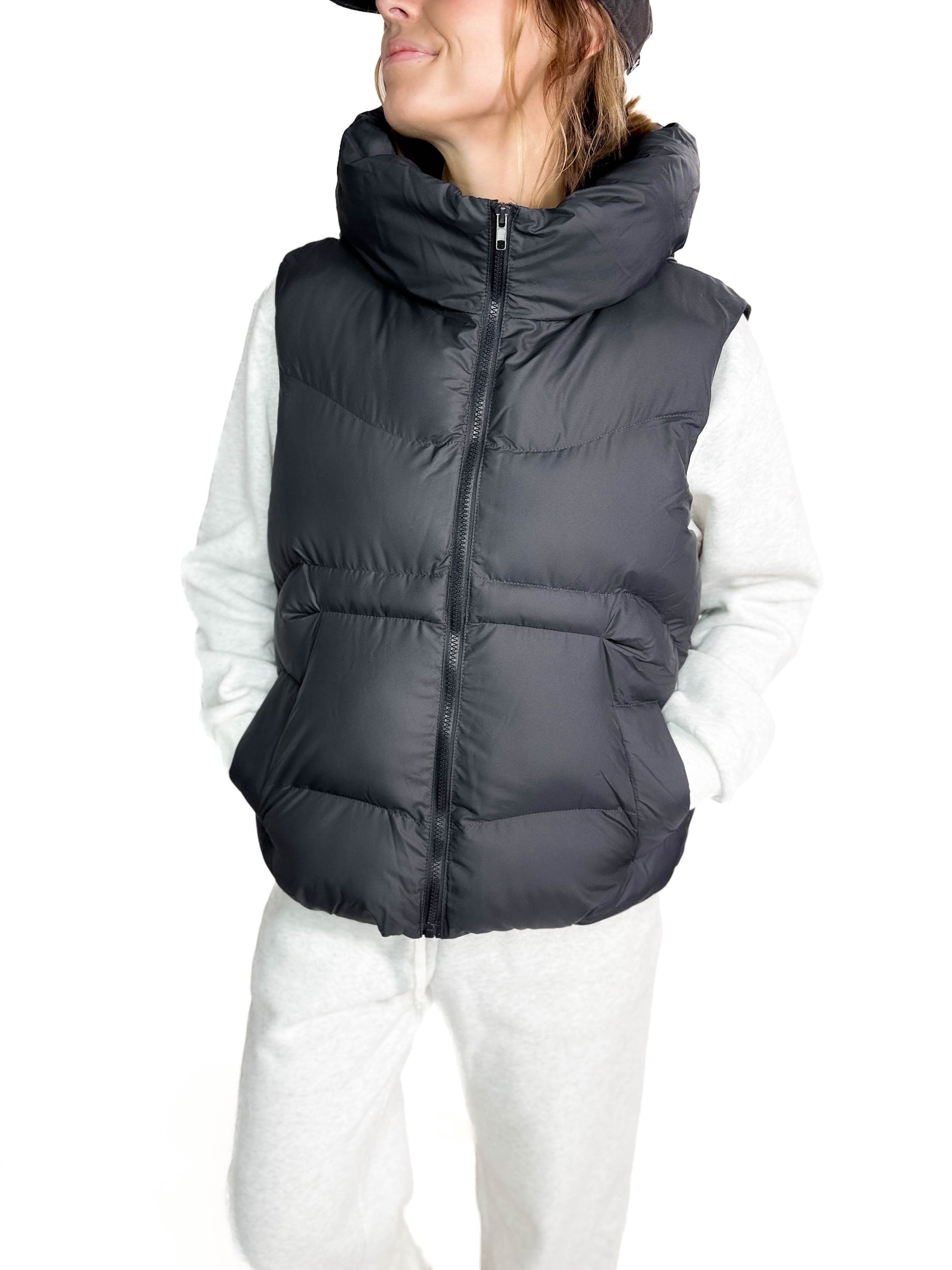 Vivi Hooded Puffer Vest- ASH BLACK