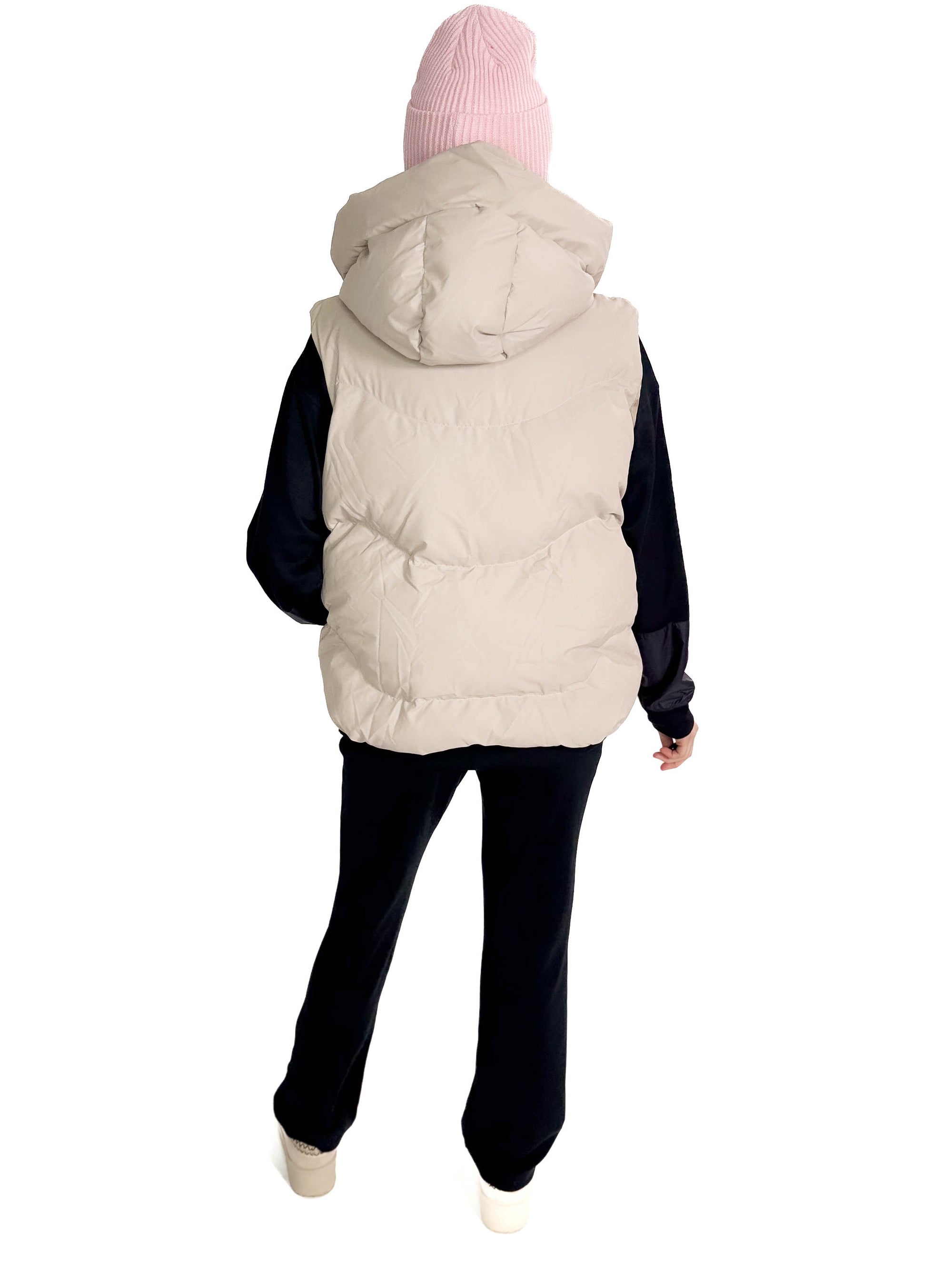 Vivi Hooded Puffer Vest- COOL BEIGE