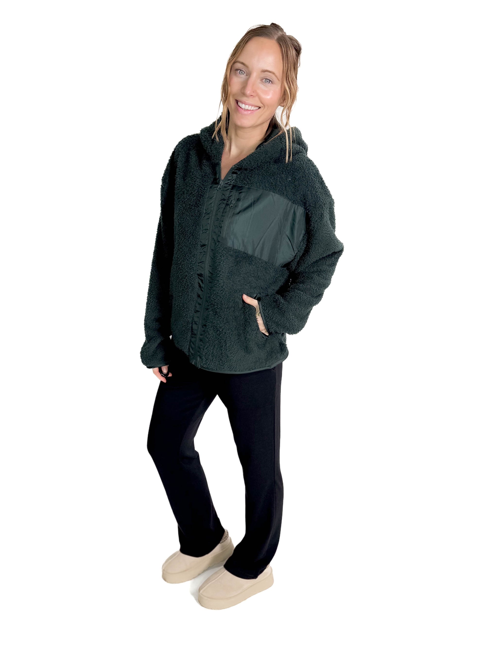 MONO B Frostbite Sherpa Zip Up- HUNTER GREEN