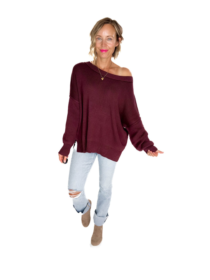 Ever Oversized Cotton Exposed Seam Sweater- PLUM