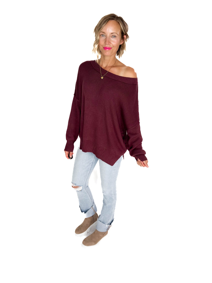 Ever Oversized Cotton Exposed Seam Sweater- PLUM