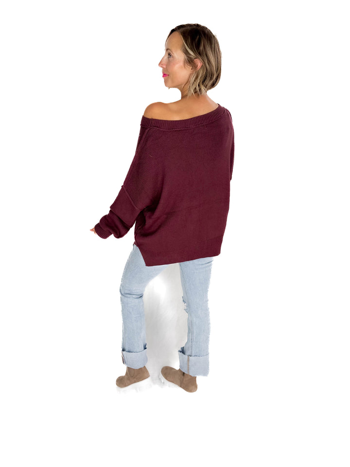 Ever Oversized Cotton Exposed Seam Sweater- PLUM