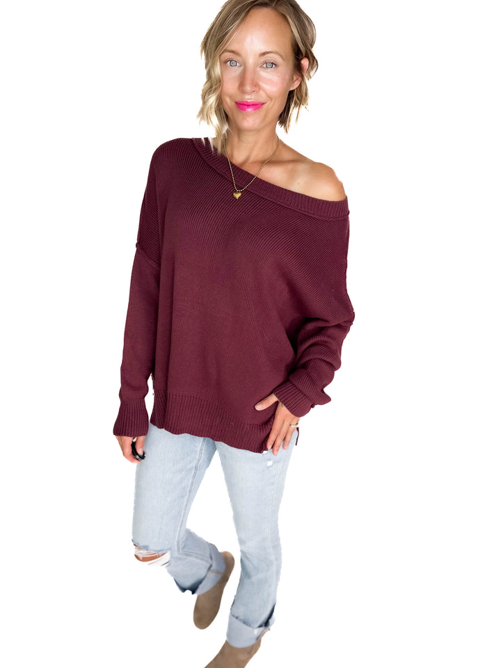 Ever Oversized Cotton Exposed Seam Sweater- PLUM