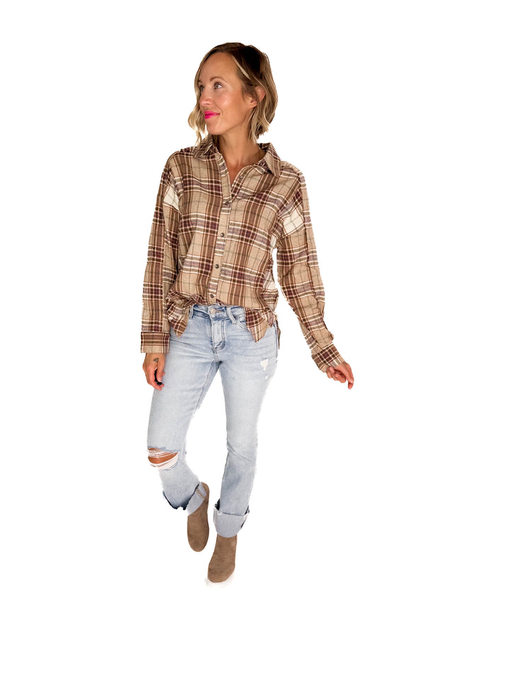 Renner Plaid Top- TAUPE-FINAL SALE
