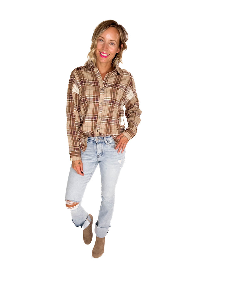 Renner Plaid Top- TAUPE-FINAL SALE