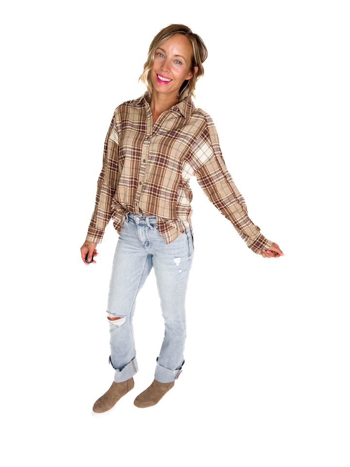 Renner Plaid Top- TAUPE-FINAL SALE