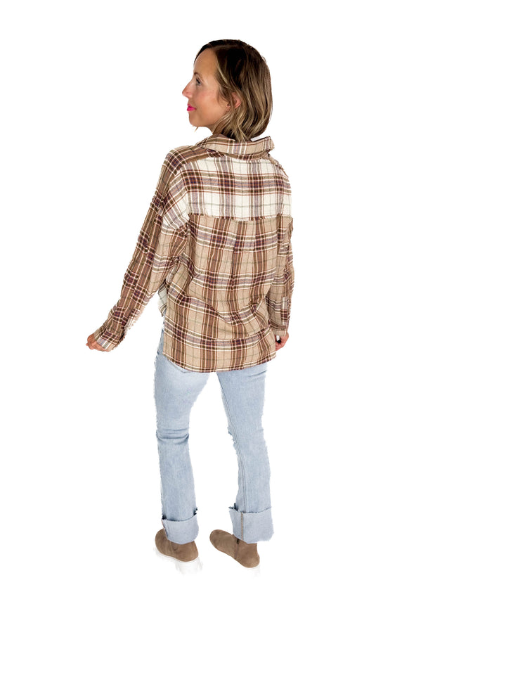 Renner Plaid Top- TAUPE-FINAL SALE