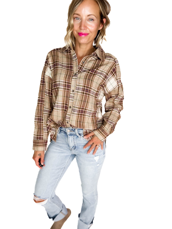 Renner Plaid Top- TAUPE-FINAL SALE