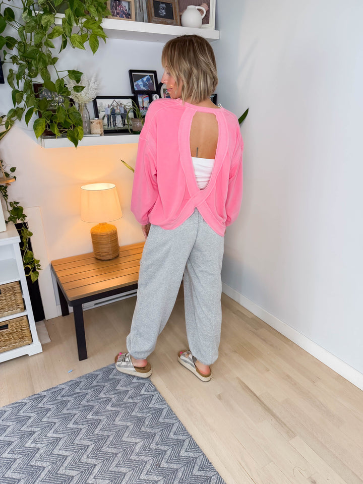 Stella Open Back Pullover- TAFFY PINK