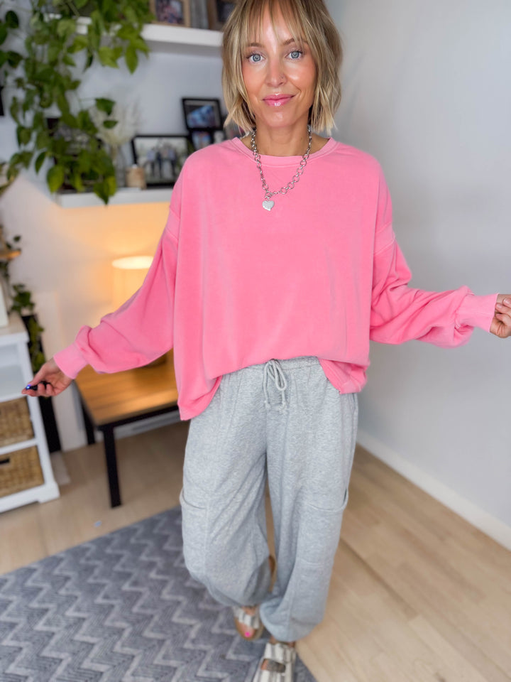 Stella Open Back Pullover- TAFFY PINK