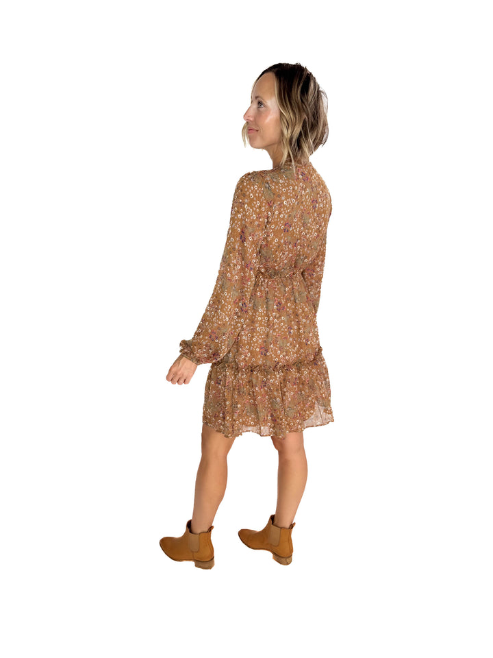 Cailyn Long Sleeve Floral Baby Doll Dress- MOCHA-FINAL SALE *S*