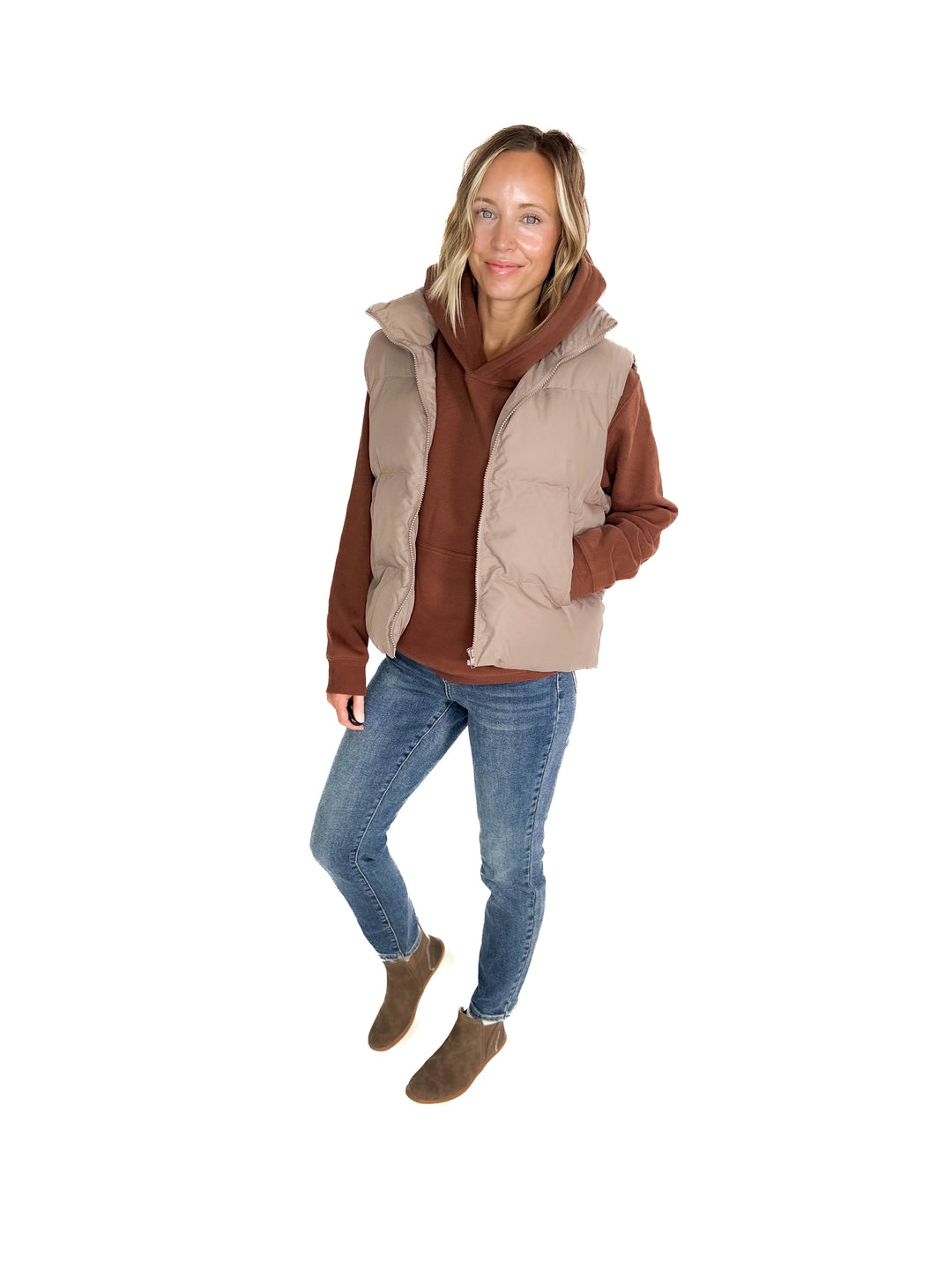Falling For You Puffer Vest- TAUPE GREY