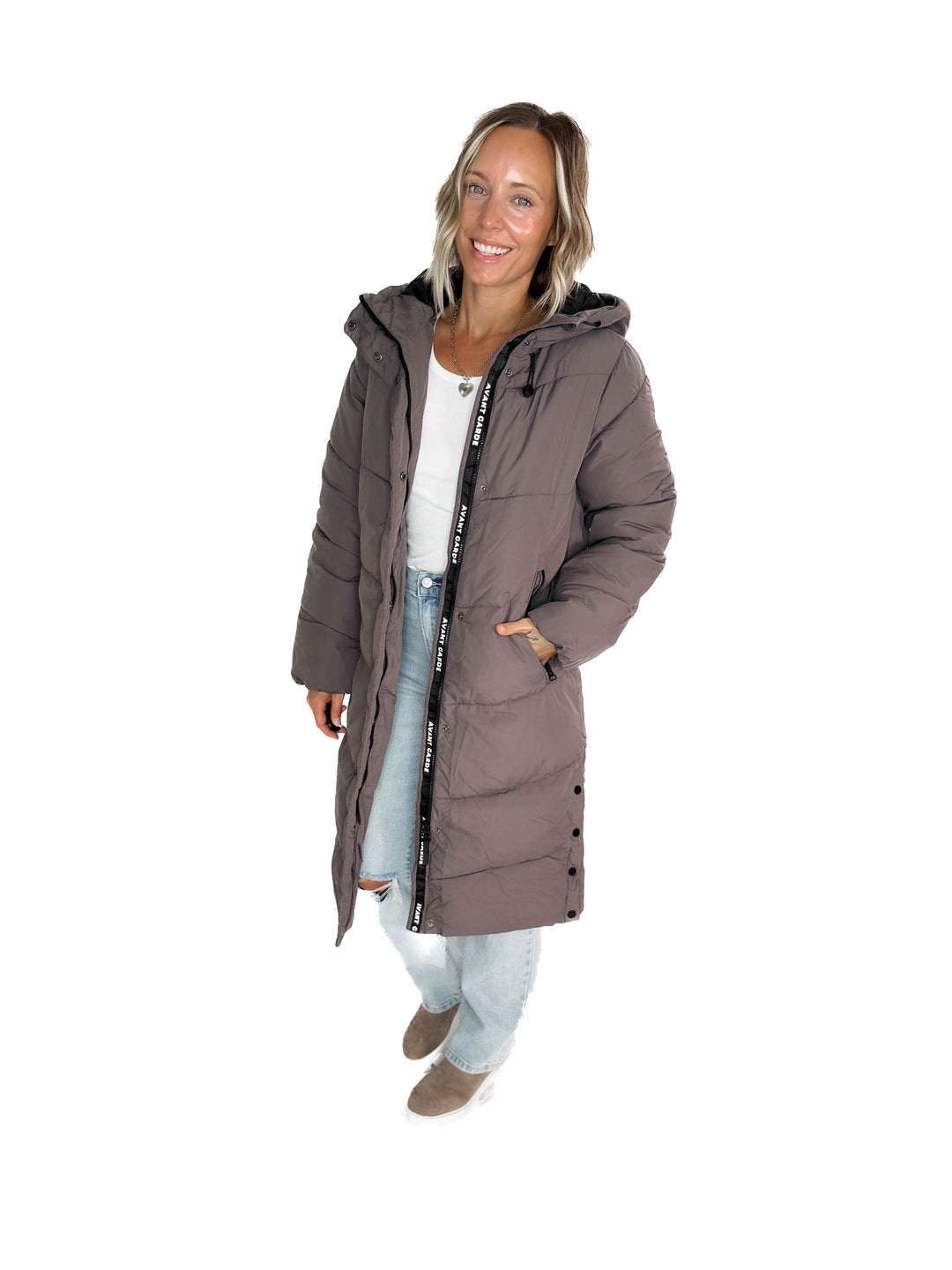 ONLY Maggi Long Puffer- PLUM GREY