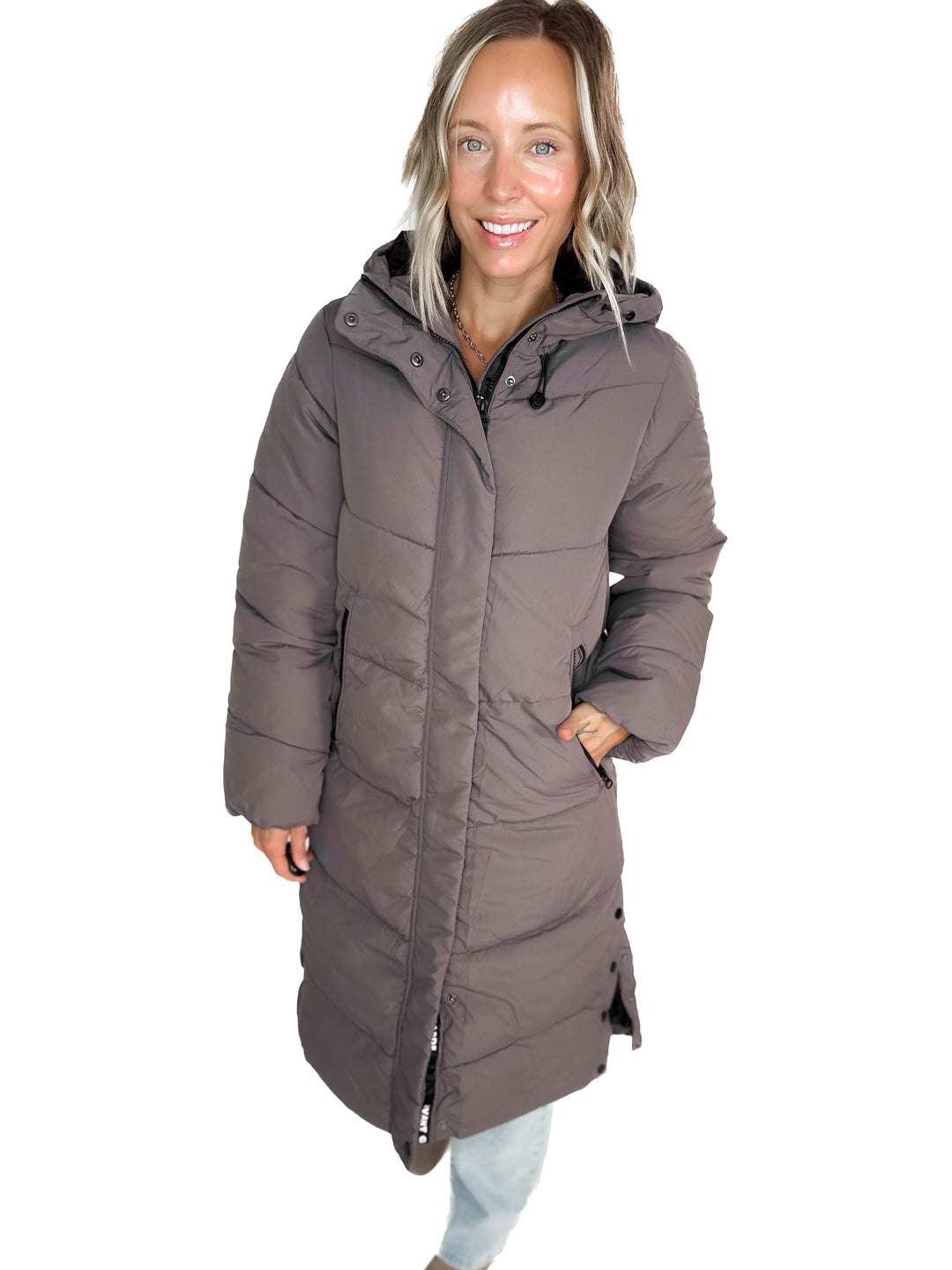 ONLY Maggi Long Puffer- PLUM GREY