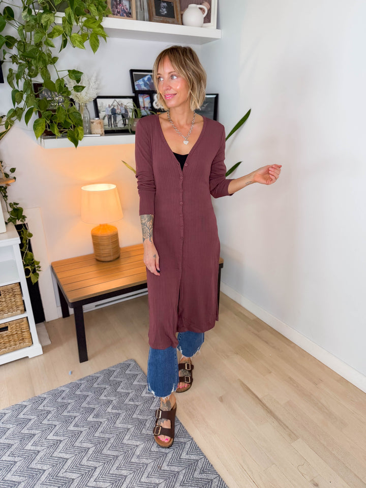 Tina Ribbed Button Cardigan- MAUVE