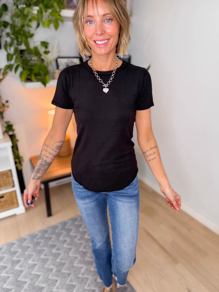Odette Ribbed Short Sleeve- BLACK-FINAL SALE
