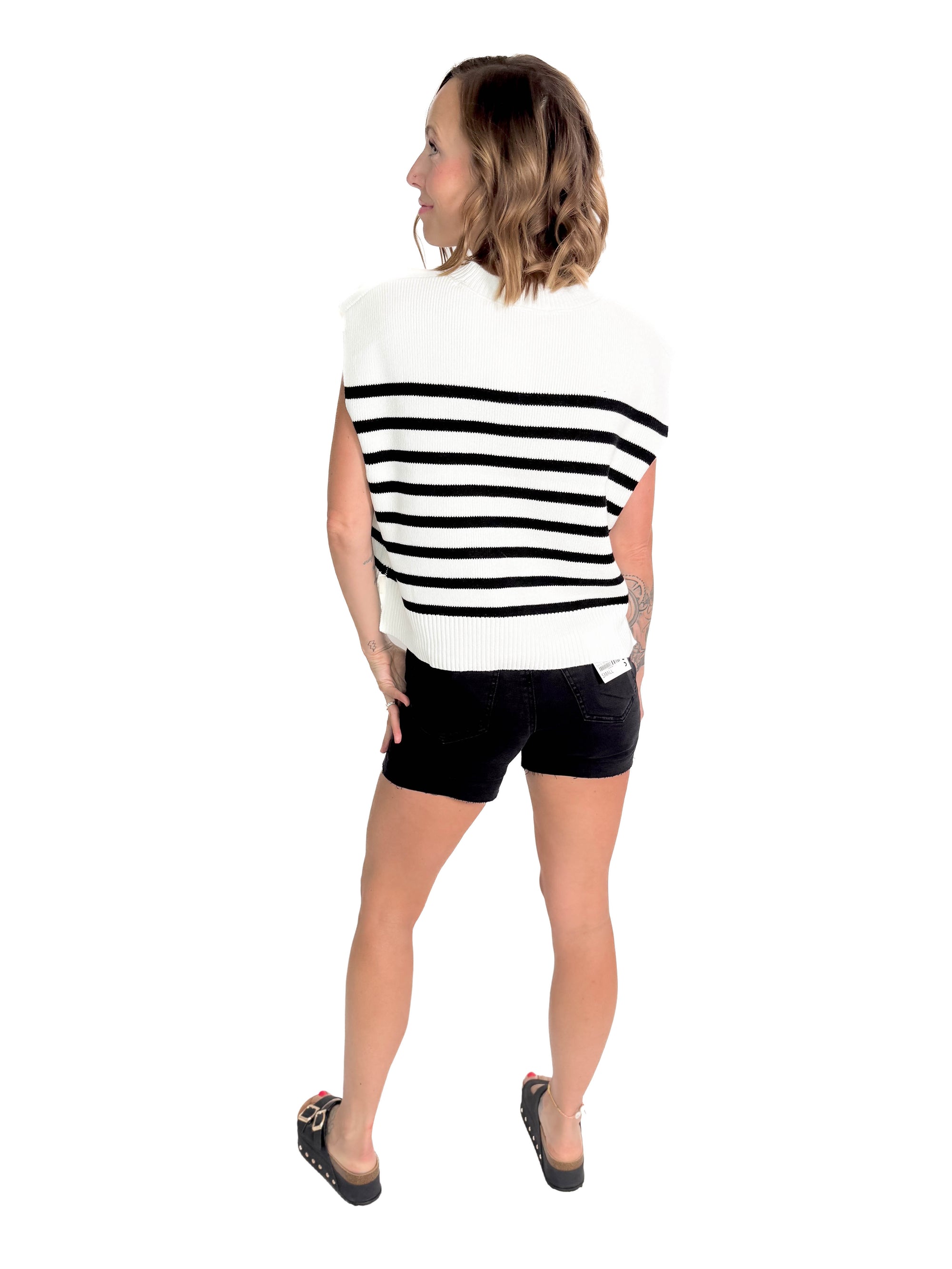 Billie Oversized Striped Sweater Vest- BLACK