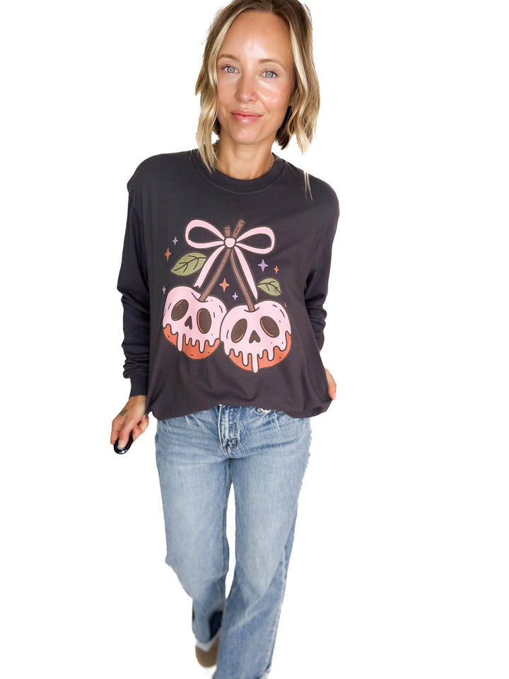 Poison Cherry Graphic Long Sleeve- CHARCOAL