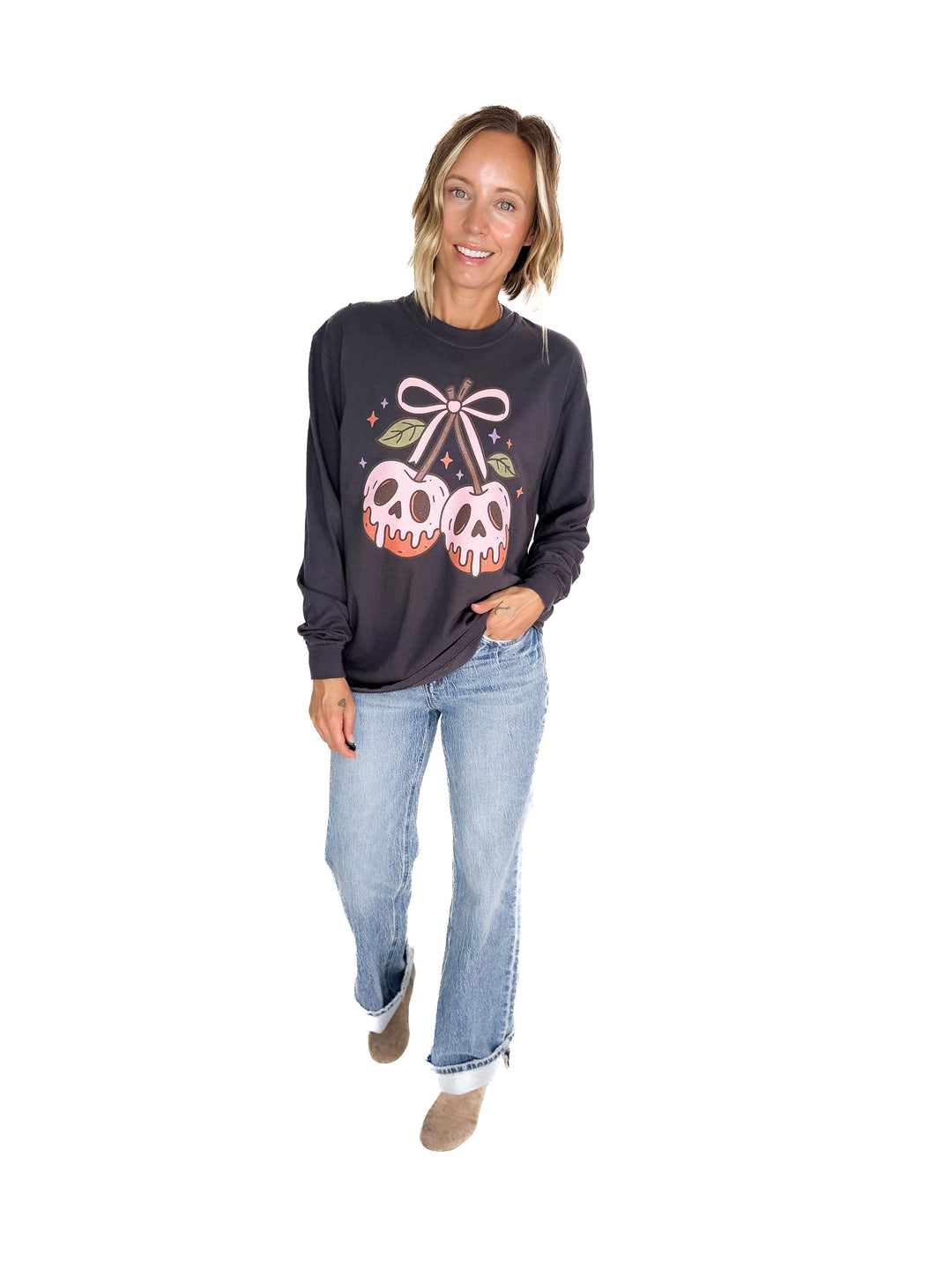Poison Cherry Graphic Long Sleeve- CHARCOAL