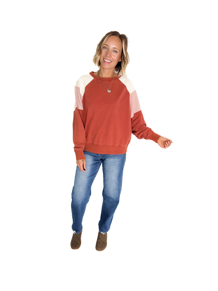 Roxanne Crewneck Pullover- WASHED BRICK-FINAL SALE