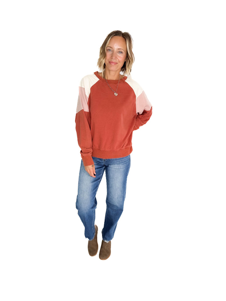 Roxanne Crewneck Pullover- WASHED BRICK-FINAL SALE
