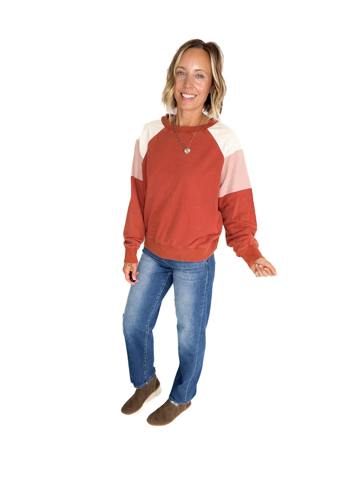 Roxanne Crewneck Pullover- WASHED BRICK-FINAL SALE