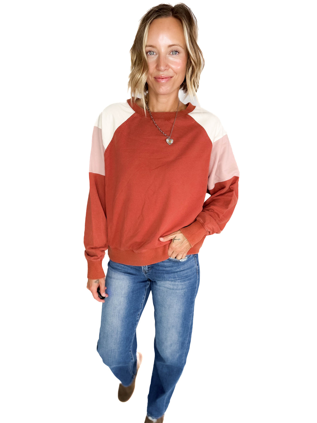 Roxanne Crewneck Pullover- WASHED BRICK-FINAL SALE