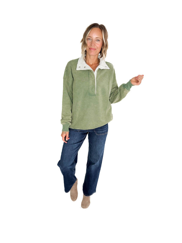 Grayson Thermal Contrast Snap Button Pullover- GREEN