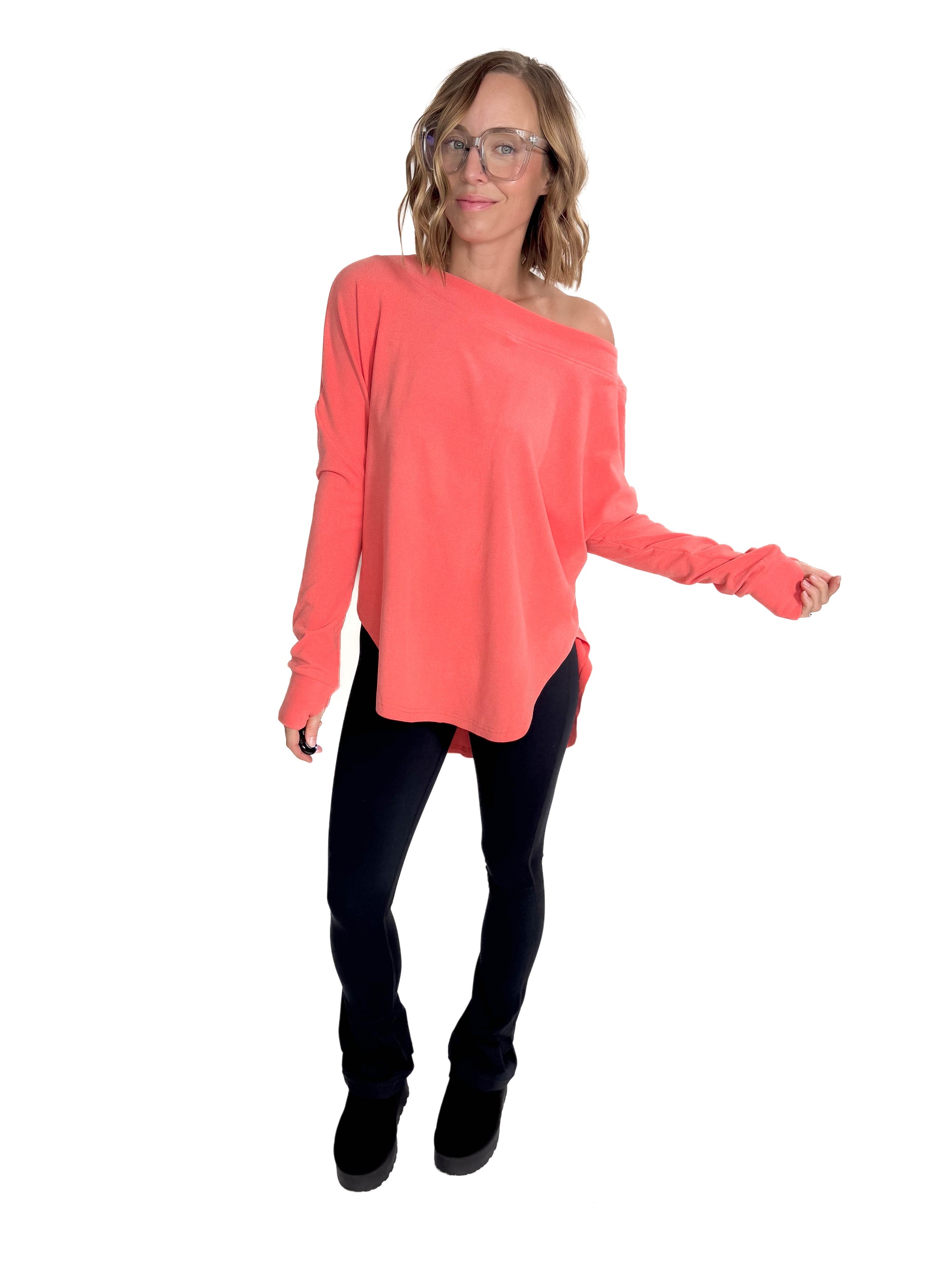 Zoey Microfleece Athleisure Long Sleeve- CORAL-FINAL SALE