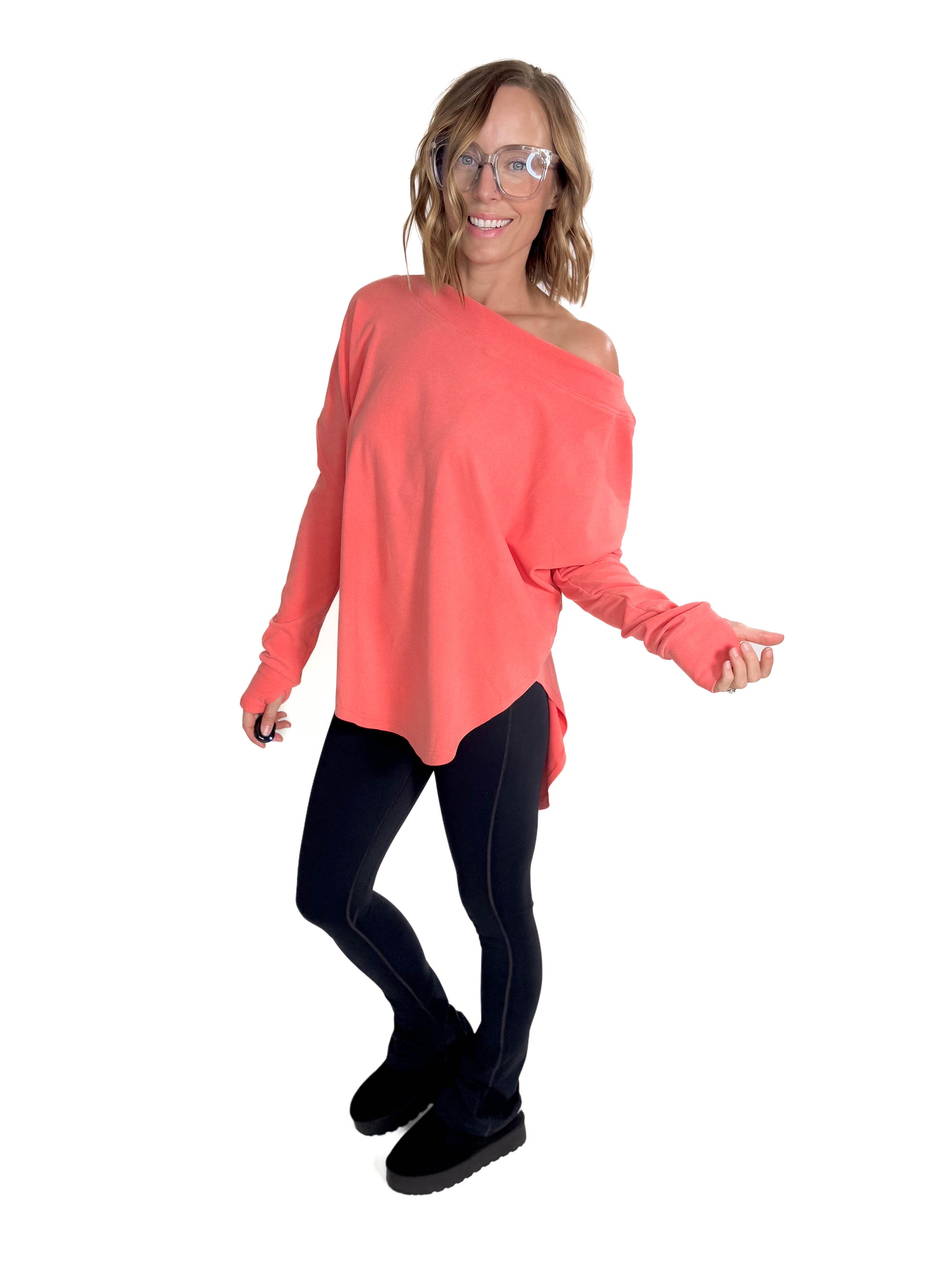 Zoey Microfleece Athleisure Long Sleeve- CORAL-FINAL SALE