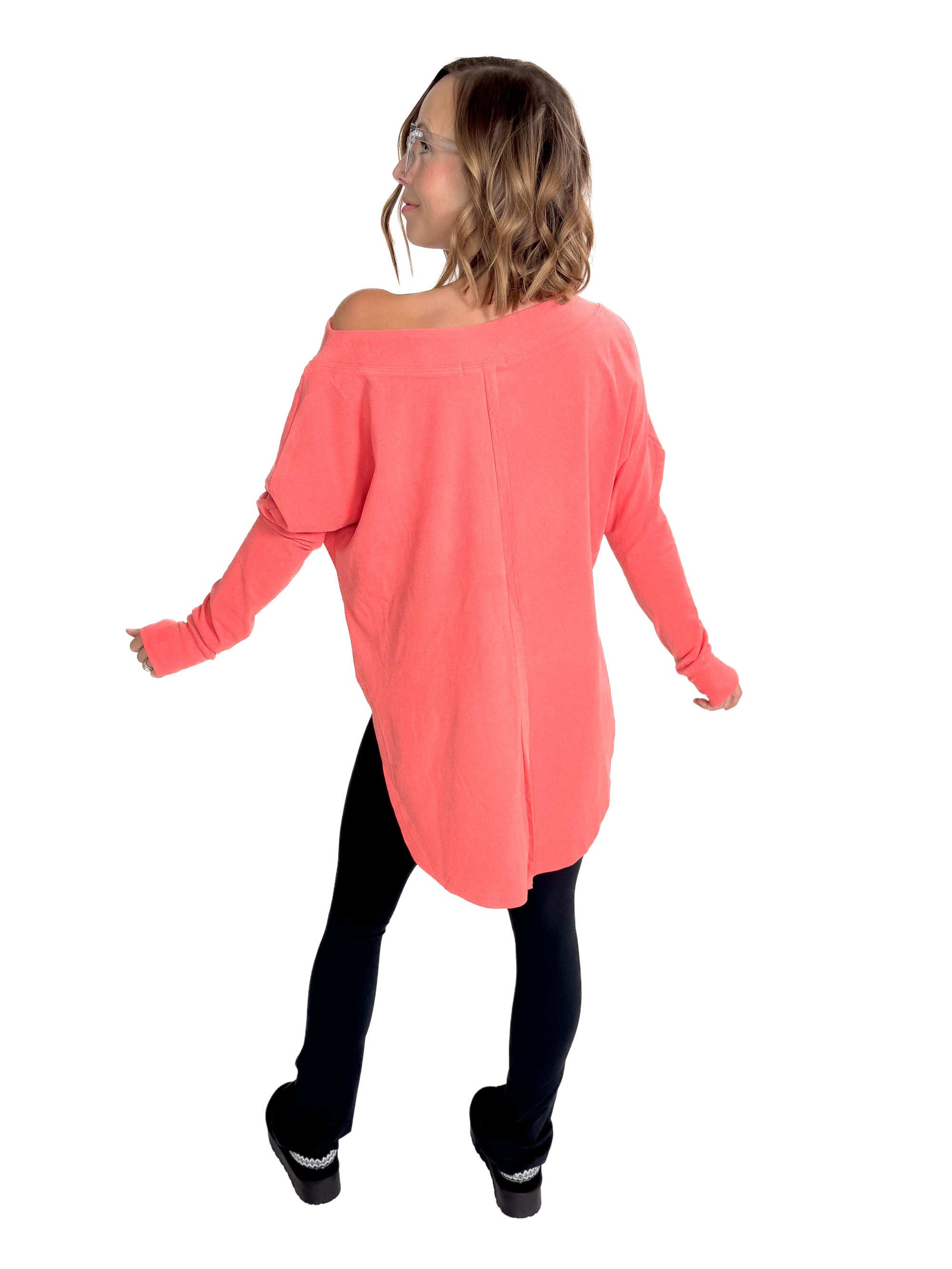 Zoey Microfleece Athleisure Long Sleeve- CORAL-FINAL SALE