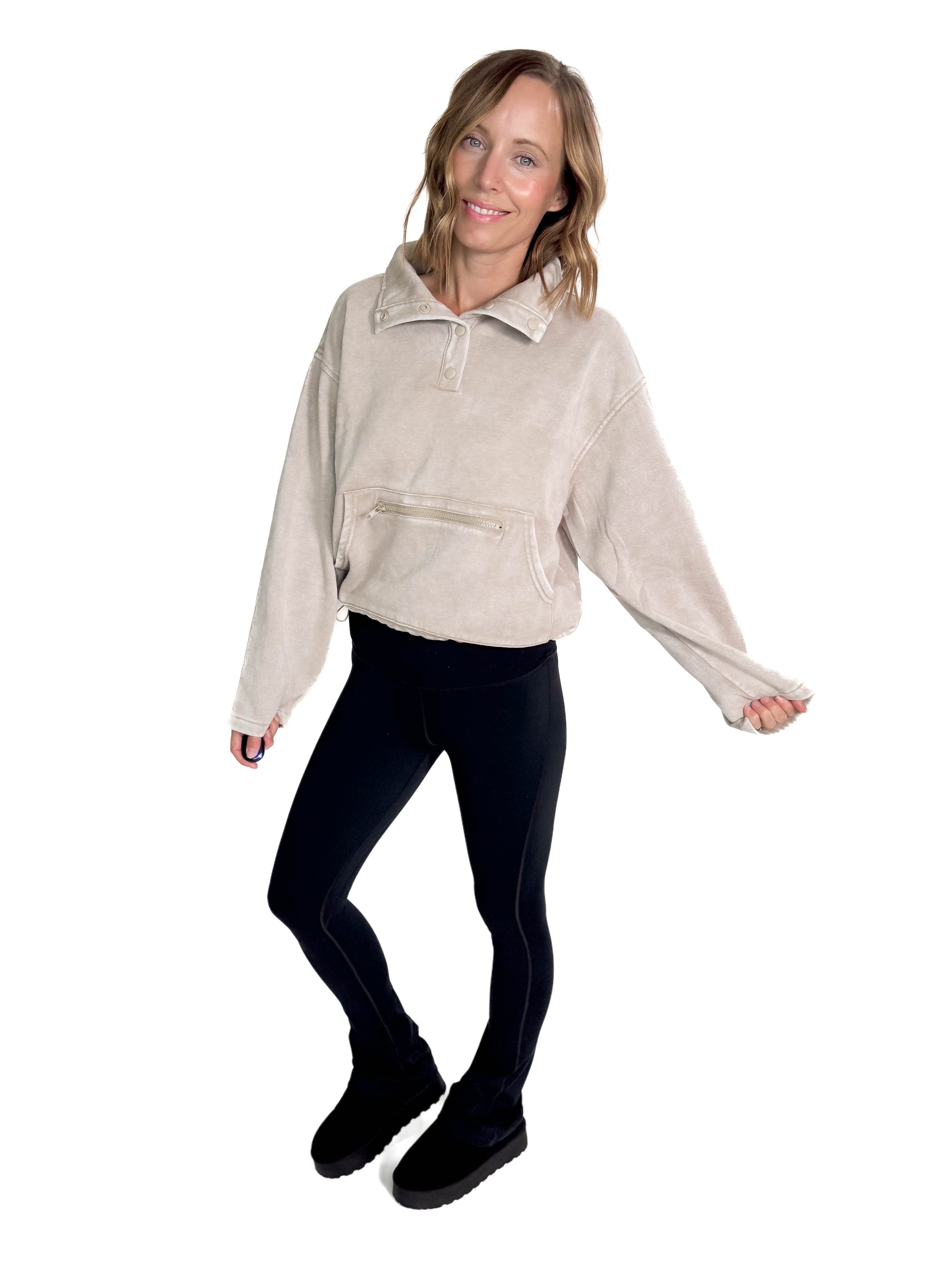 Mariana Fleece Half Snap Pullover- ASH MOCHA