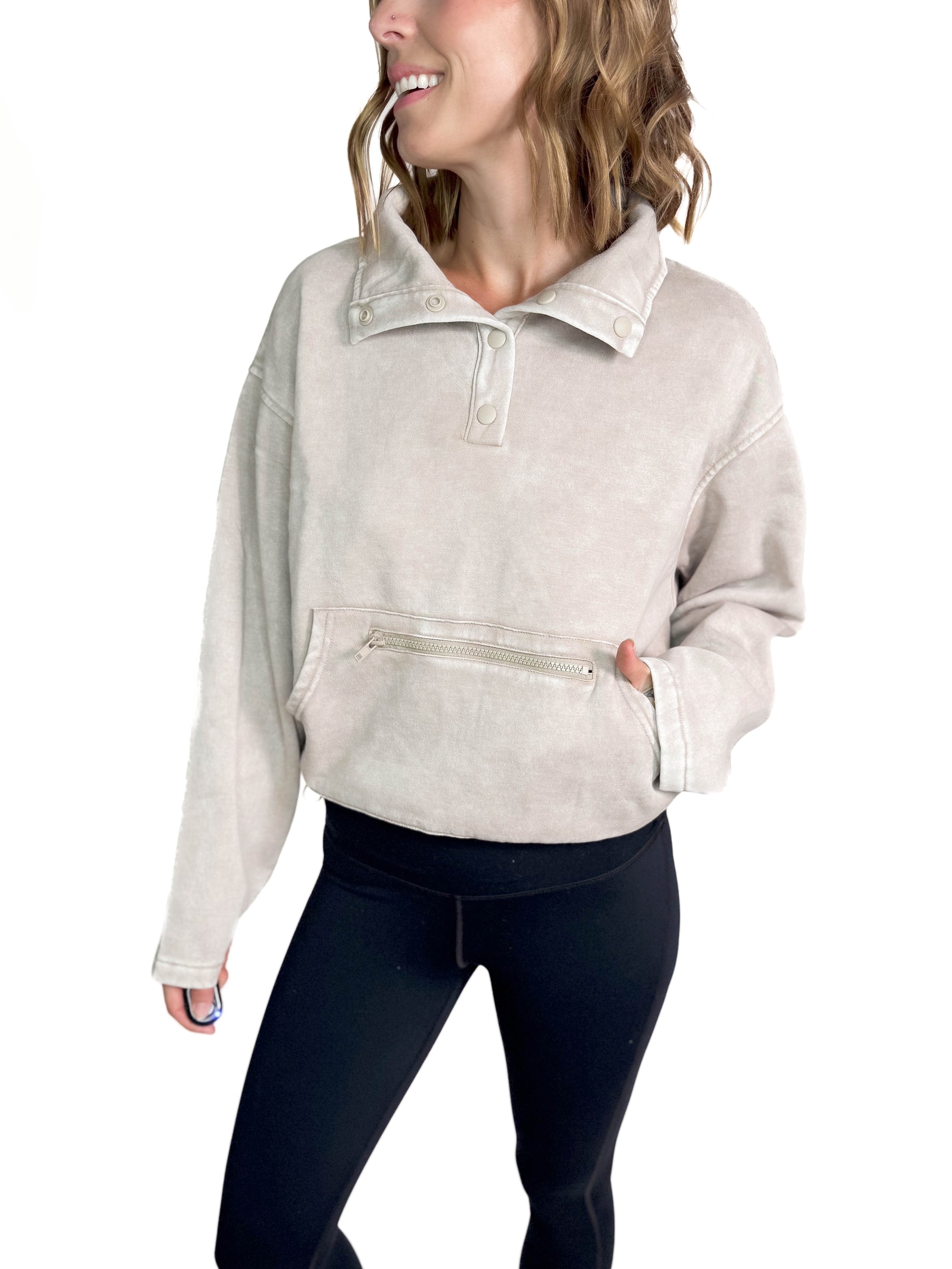 Mariana Fleece Half Snap Pullover- ASH MOCHA