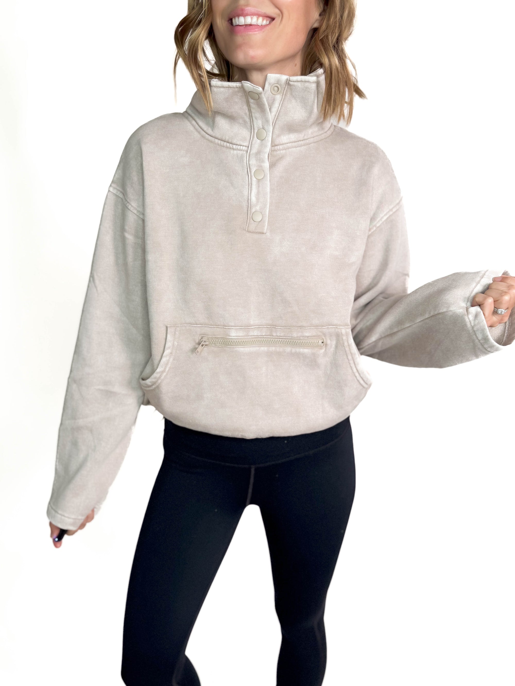 Mariana Fleece Half Snap Pullover- ASH MOCHA