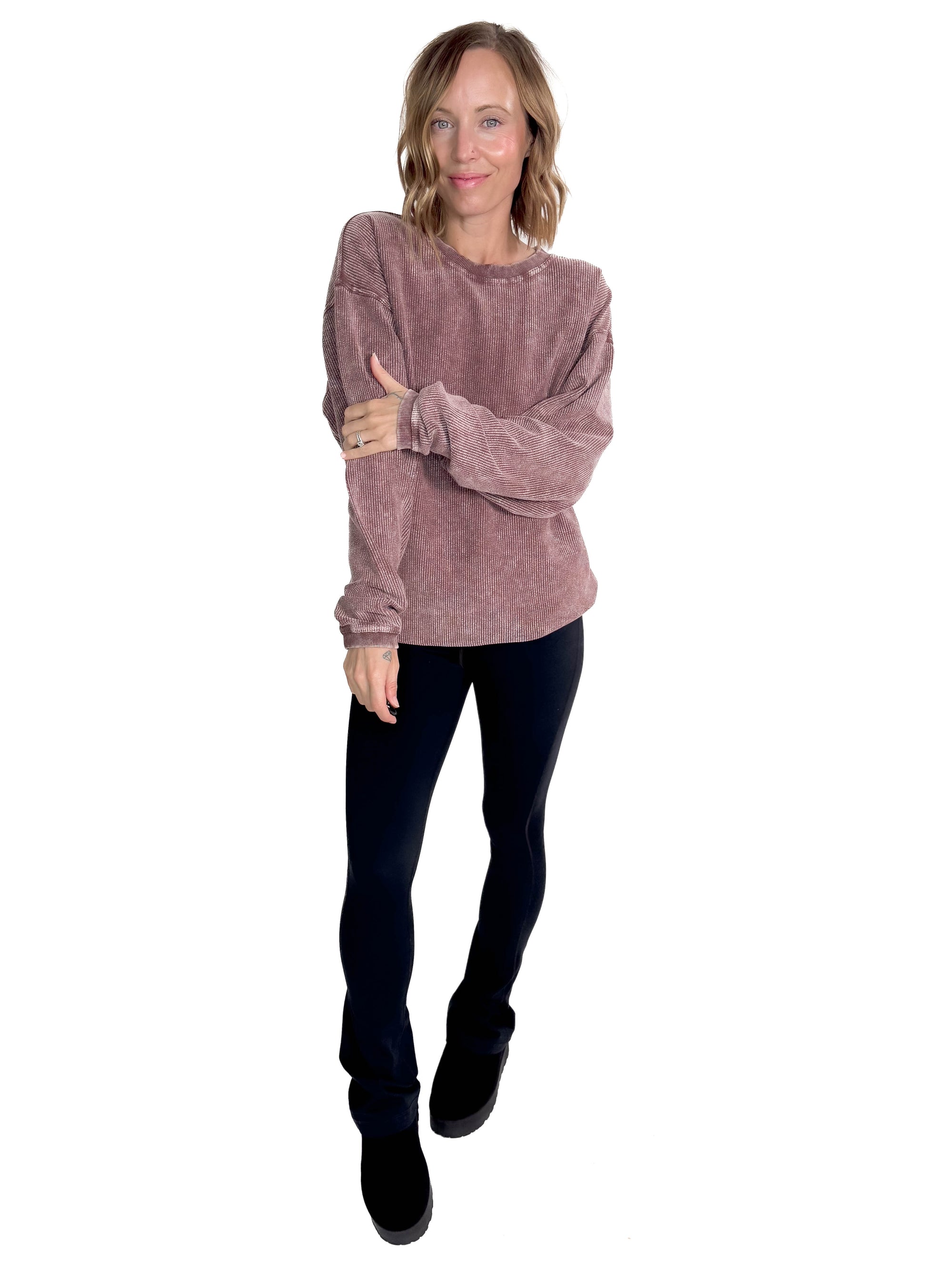 Camila Corded Vintage Pullover- PLUM