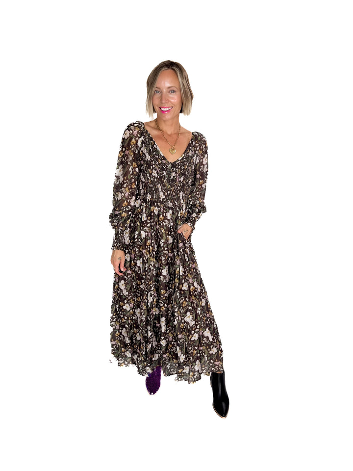 Kora Smocked Floral Maxi- MOCHA