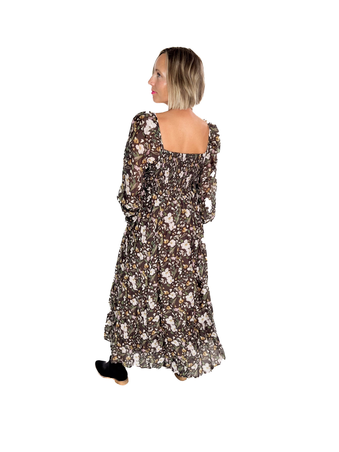 Kora Smocked Floral Maxi- MOCHA