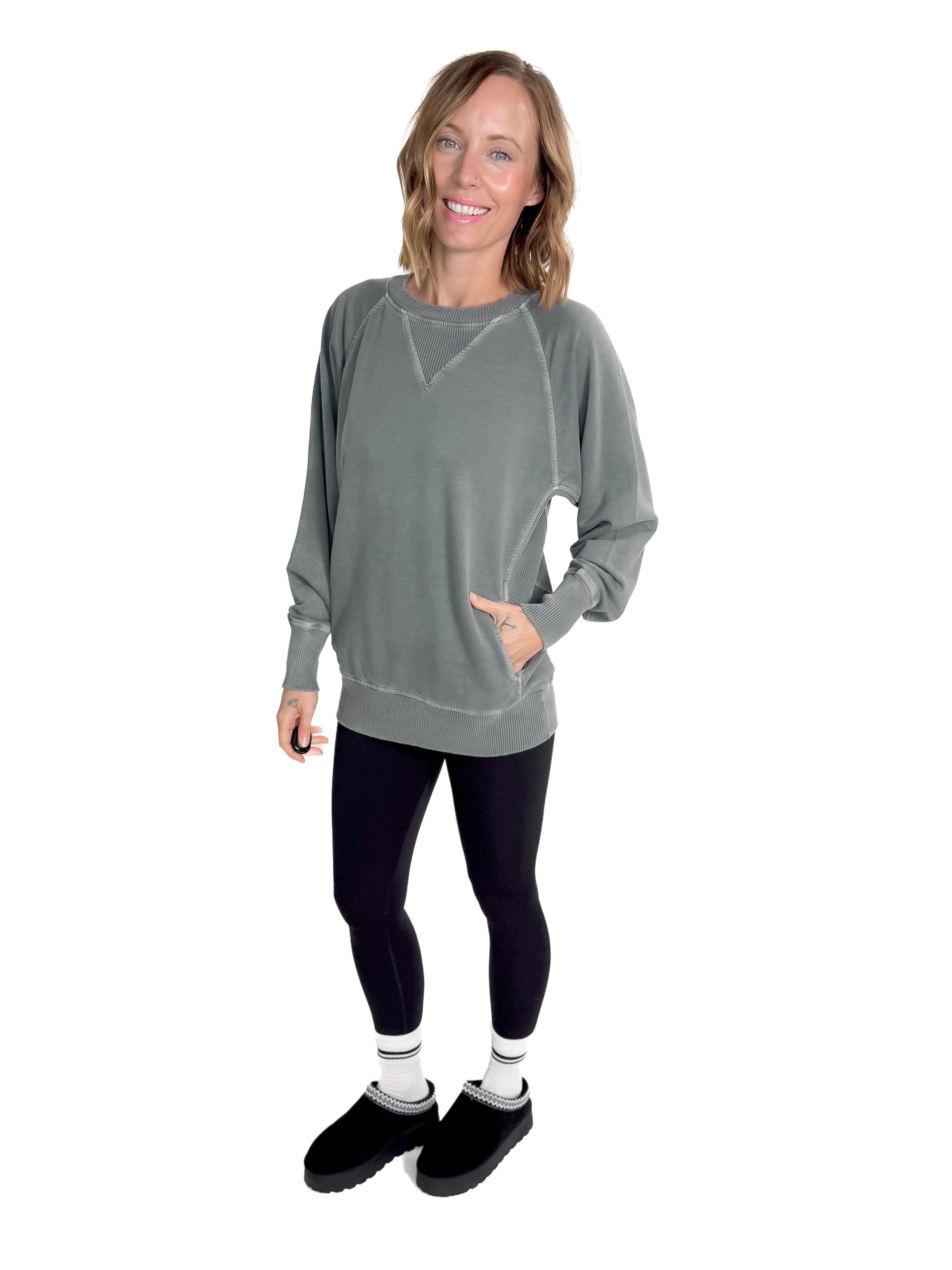 Lux French Terry Pullover- ASH JADE